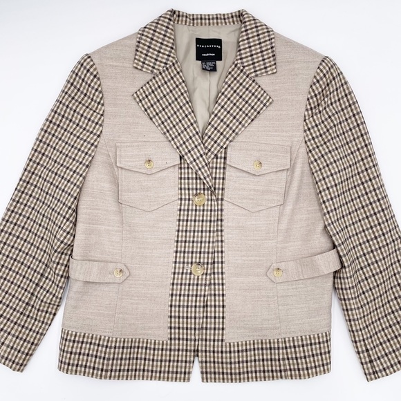 Doncaster Collection Women's Virgin Wool Tan Plaid Equestrian Style Jacket Sz 12 - Picture 3 of 13